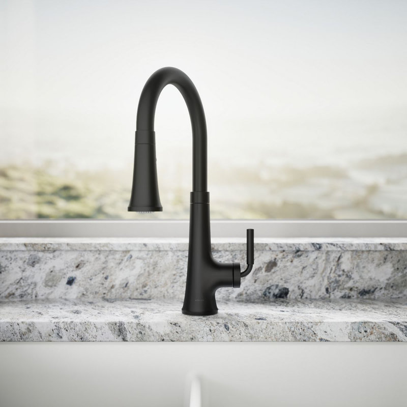 Robinet d'évier de cuisine à poignée simple avec douchette extractible Tone, Noir mat