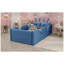Lit plateforme simple tapissier bleu pour enfants avec coussin en lapin et rails latéraux amovibles