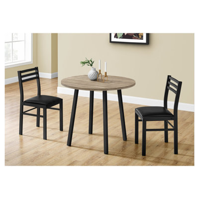 3-Piece Drop Leaf Dining Table Set with 2 Upholstered Chairs, 35-Inch Round Kitchen Nook Set, Taupe