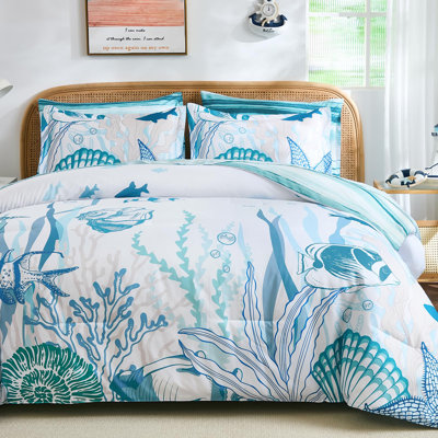 7-Piece Coastal Beach Comforter Set, Ocean Nautical All-Season Bedding