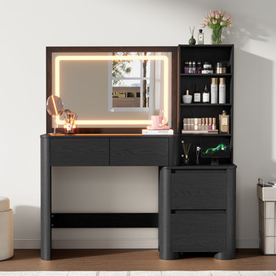 50" Makeup Vanity Desk with 36" HD Mirror, Dimmable LED Lights, 4 Drawers and 3 Open Shelves, Black