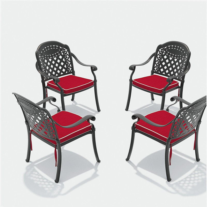 Chaise de patio en fonte d'aluminium 4 pièces avec cadre noir et coussins rouges (même SKU: W1710P166054)