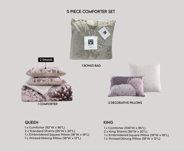 Bebejan Bloom Purple 100% Cotton 5 Piece Reversible Comforter Set & Reviews  - Wayfair Canada