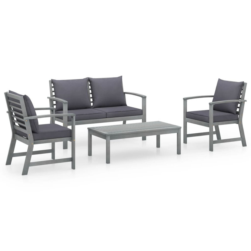 Chaise longue avec coussins 4 pièces, Gris / Gris foncé