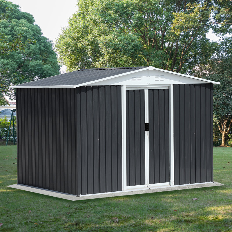 8X6 Feet Apex Roof Dark Grey Aluminum Alloy Frame  Garden Shed With Sliding Door, 72.6" H x 99.6" W x 70.4" D