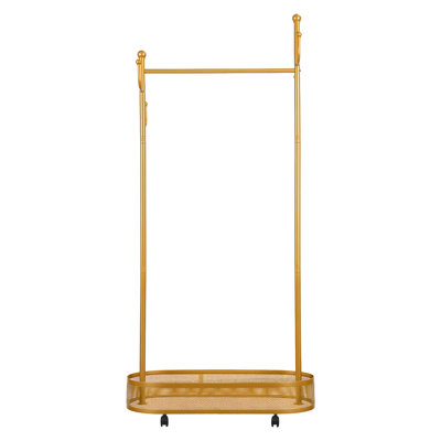 Clothes Rack with Shelves, Clothing Rack with Wheels, Multifunctional Hangers with Storage Baskets and Hooks, Ideal for Bedrooms and Living Rooms (Gold, Bold 90cm/35in)