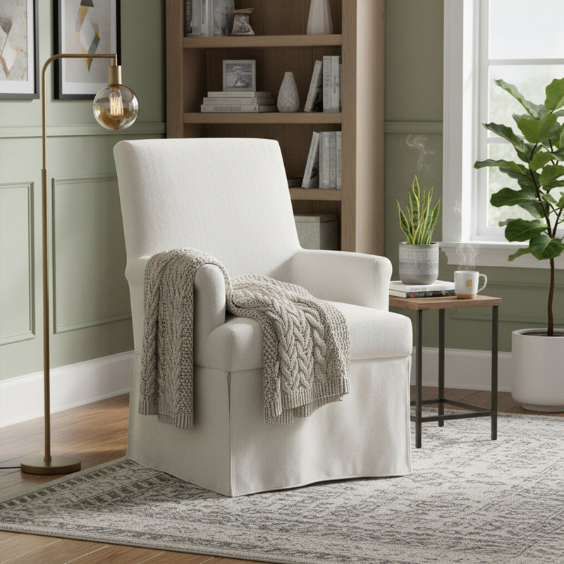 Elegant Upholstered Dining Chair  With Skirted Base, Accent Armchair For Living Room, Bedroom, Dining Room, Cream