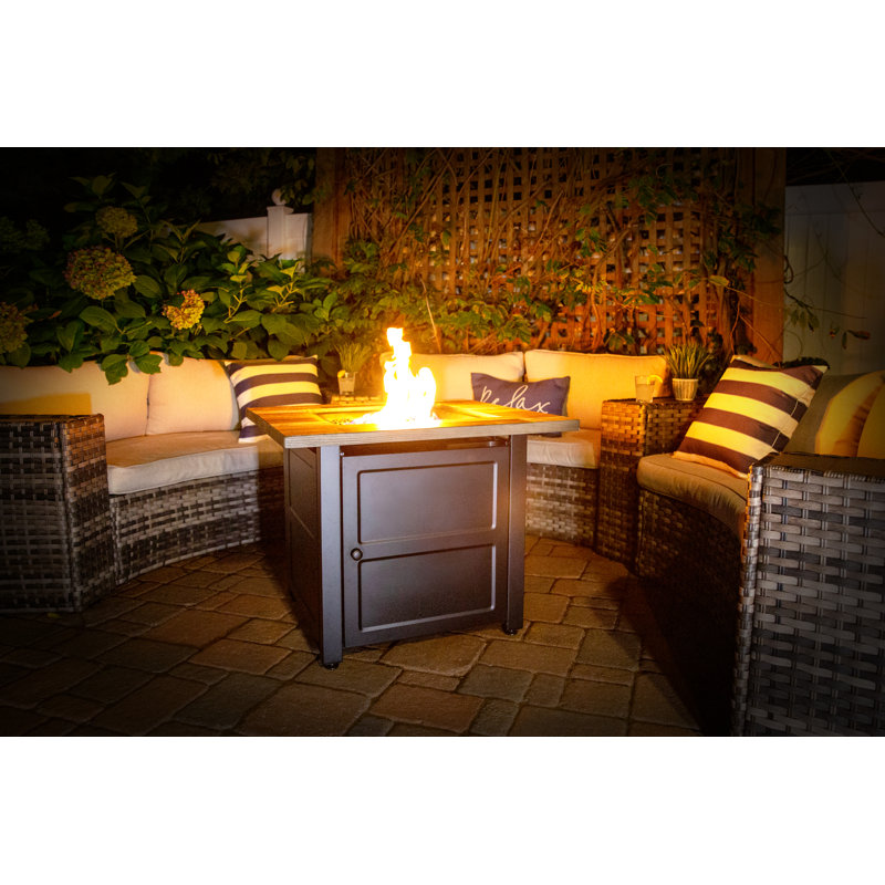 Cayden 30" Square Black and Brown Steel Gas Fire Pit Table