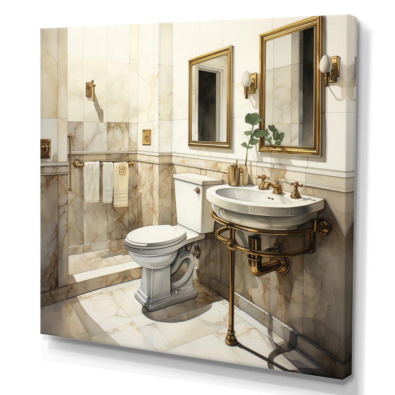 Toilette élégante et moderne - Art mural de toilette, H 36 po x l 36 po x P 1,5 po, Toile tendue