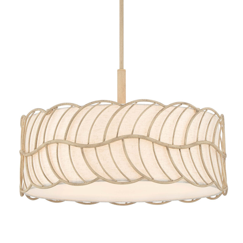 Luminaire suspendu 5 lumières Clapp en amande avec lin ivoire, Amande
