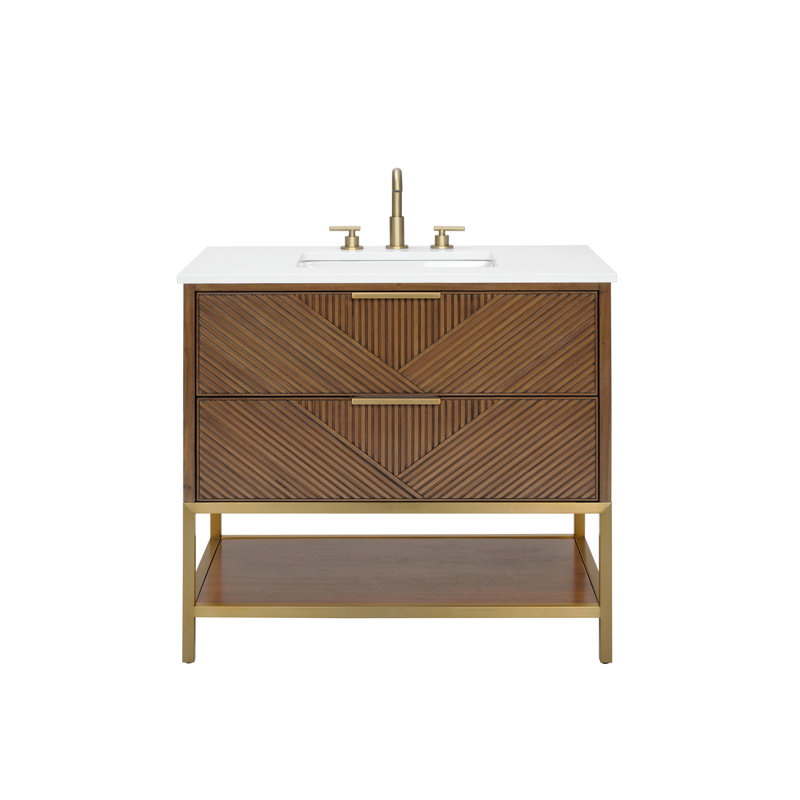 Diamond 36'' W Single Vanity, Brushed Nickel, Walnut, Calacatta Quartz