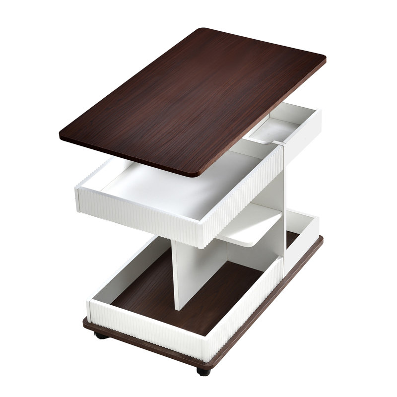 Adjustable End Table With Wheels, Modern Multifunctional Sofa Side Table With Lift-Top, 360°Rotating Top And Storage Space For Living Room, Small Space