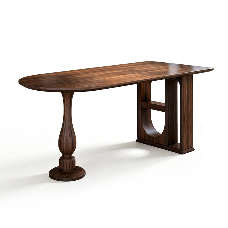 Nut-brown Half-circle Solid Wood Dining Table, 29.53"H×62.99"L×31.5"W