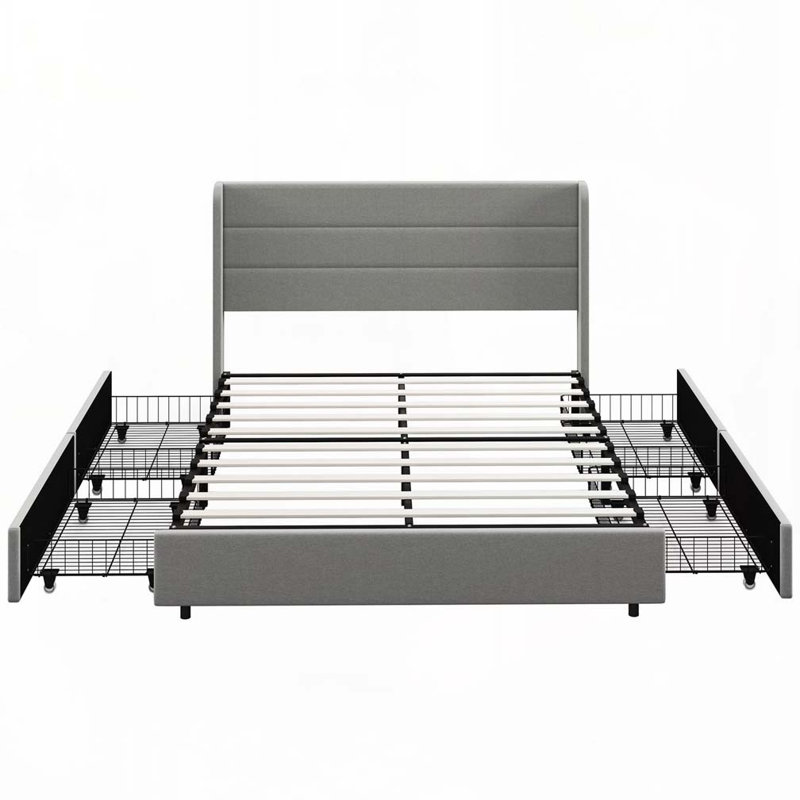 Structure de lit plateforme tapissier avec tiroirs de rangement, Grand