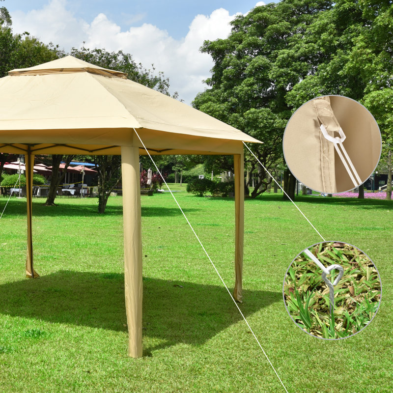 11x11ft Beige Pop-Up Gazebo Tent with Mesh Sidewalls