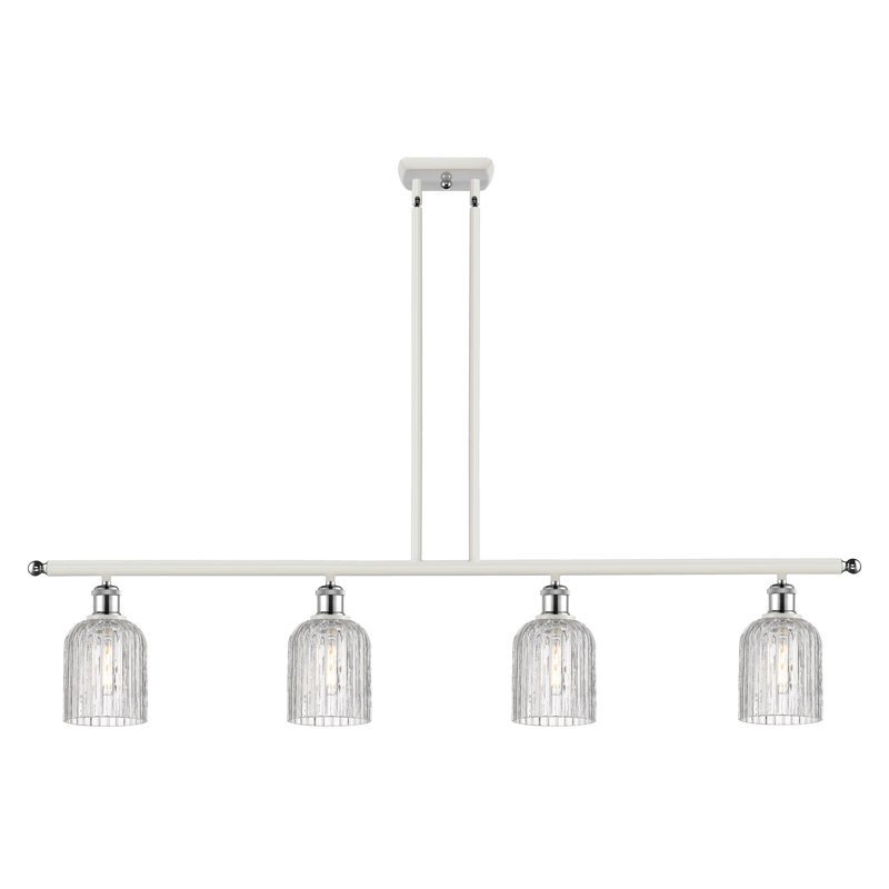 Luminaire suspendu pour îlot de cuisine 4 lumières Fiennes, Chrome poli blanc, Clair
