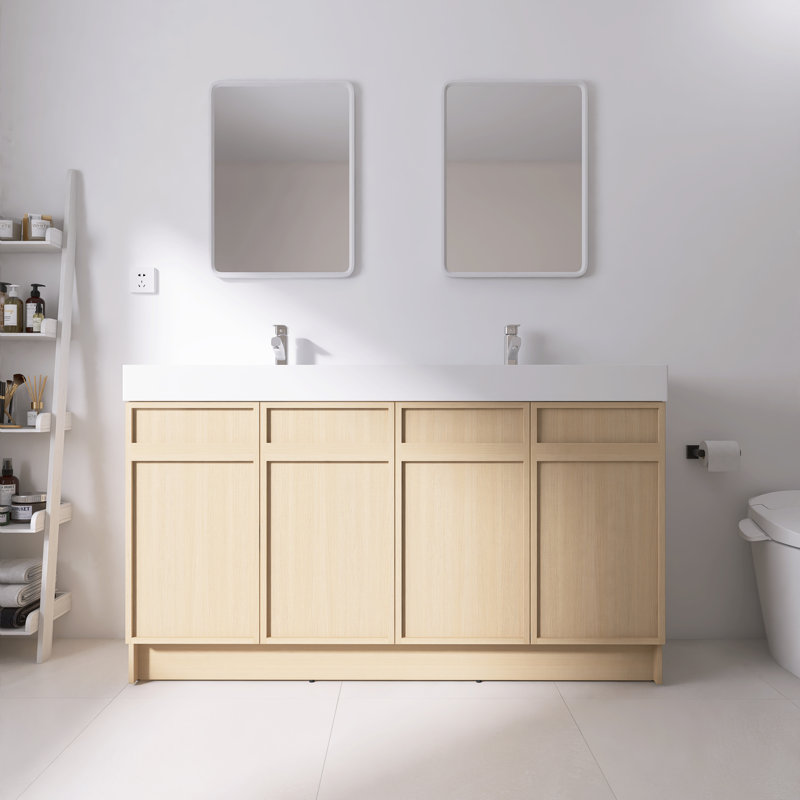 Ensemble de meuble-lavabo double autoportant 60 po avec plateau en résine Marham, 60"