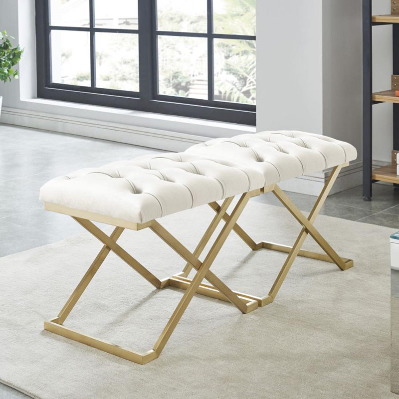 Banc rembourré Heeter, Doré, Ivoire ivoire