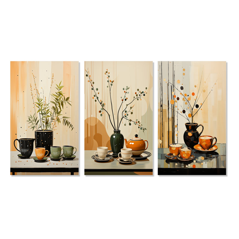 Coffee Tea Cafe Points - Ensemble de 3 pièces d'art sur les aliments et les boissons, Toile tendue, H 28 po x l 36 po