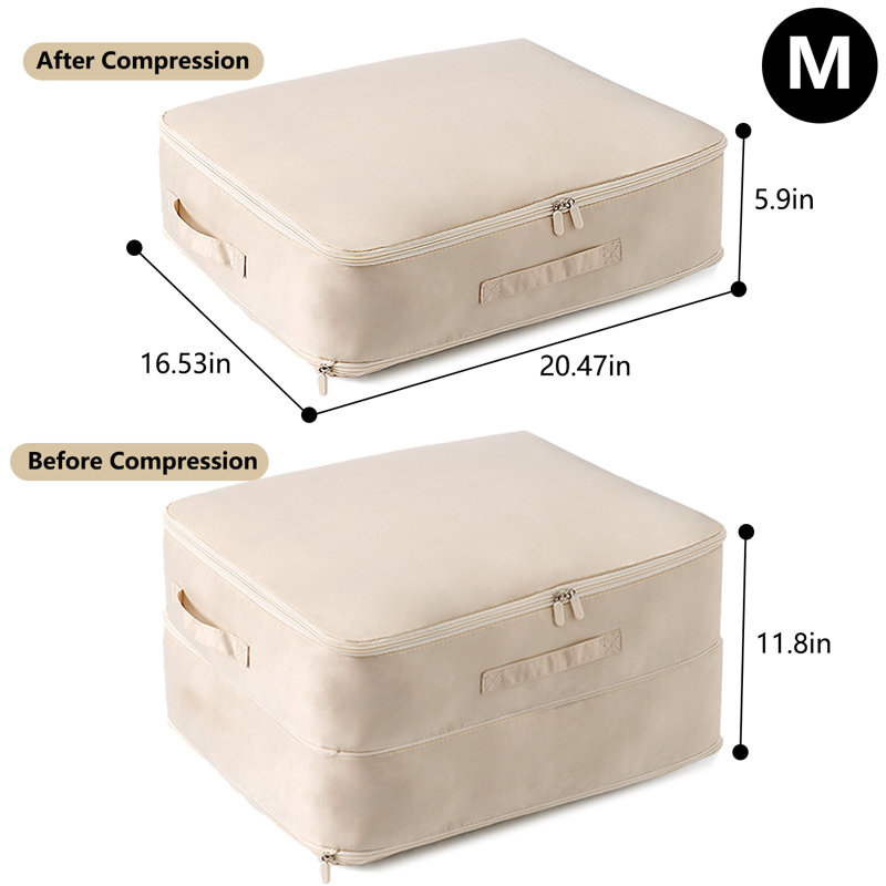 Large Foldable Self-Compression Storage Bag, Dual Zipper Bedding Organizer for Comforter Quilt Blanket Clothes Pillow Closet Storage