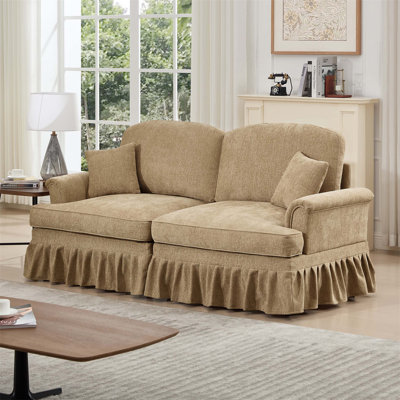 Elegant Mid Century Oversized Two Seater Sofa Couch with Flared Arms, Removable Skirts and Spindle Legs, Ideal for Living Room Comfort