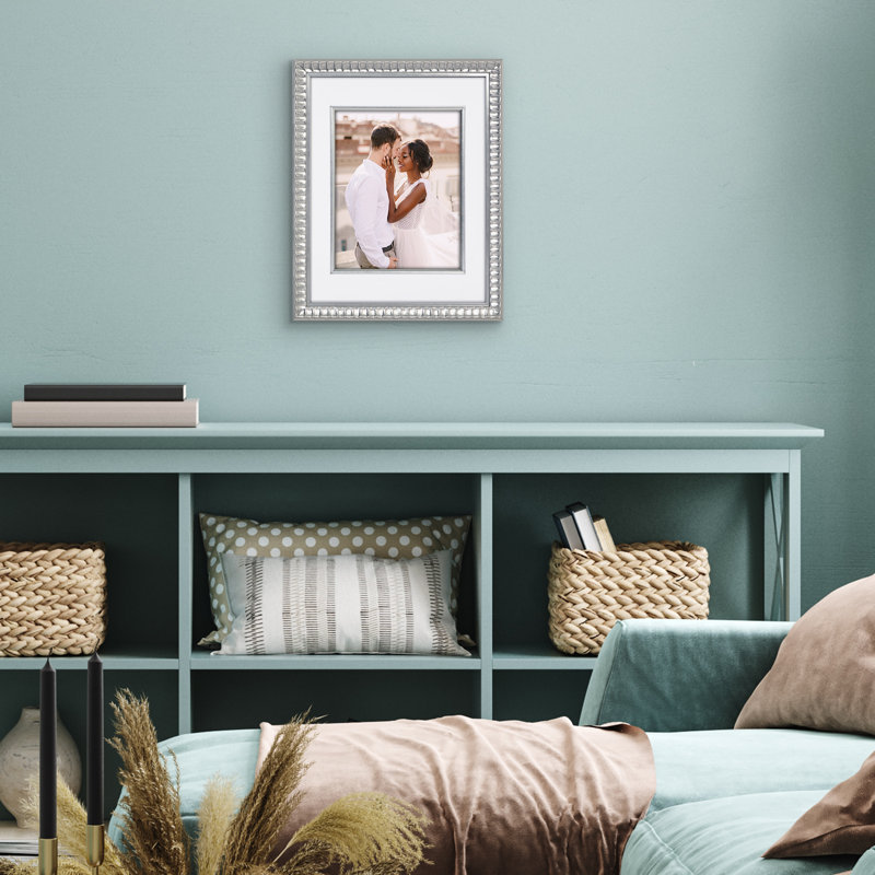 Silver Picture Frame With Decorative Inner Mat Accent - Shatter Resistant Glass And Easel Stand, 11" W x 14" H