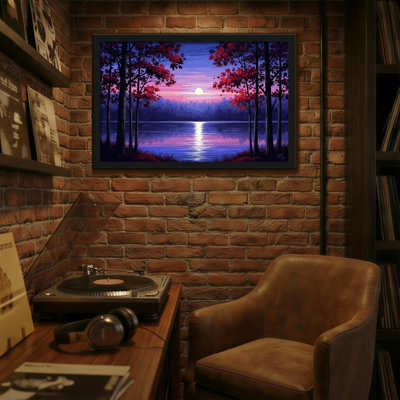 Paysage et nature, lac au clair de lune, arbres d'automne, reflet du ciel nocturne