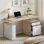 Bureau debout électrique à hauteur ajustable de 53 po avec 2 tiroirs et rangement ouvert, charge intégrée, panneau d'intimité - Bureau de direction pour bureau personnel