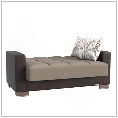 Causeuse convertible rembourrée avec rangement, chenille en polyuréthane beige / brun