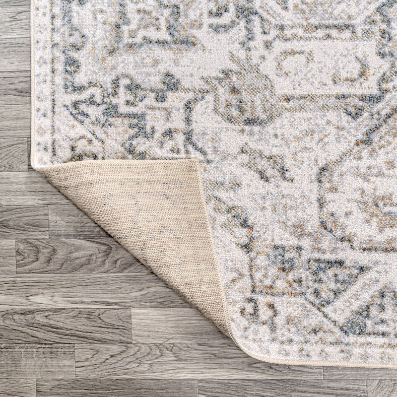 Tapis crème / gris clair délavé à la machine Edith, Rectangle 7 pi 10 po x 10 pi