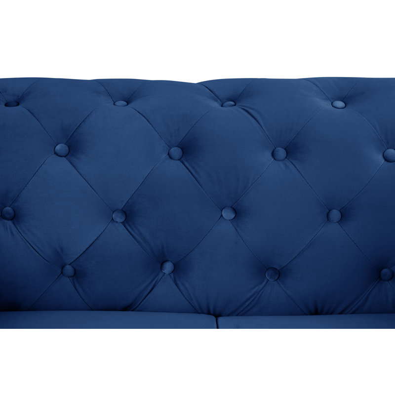 Canapé à accoudoirs carrés en velours 85,5 po Graford, Velours bleu