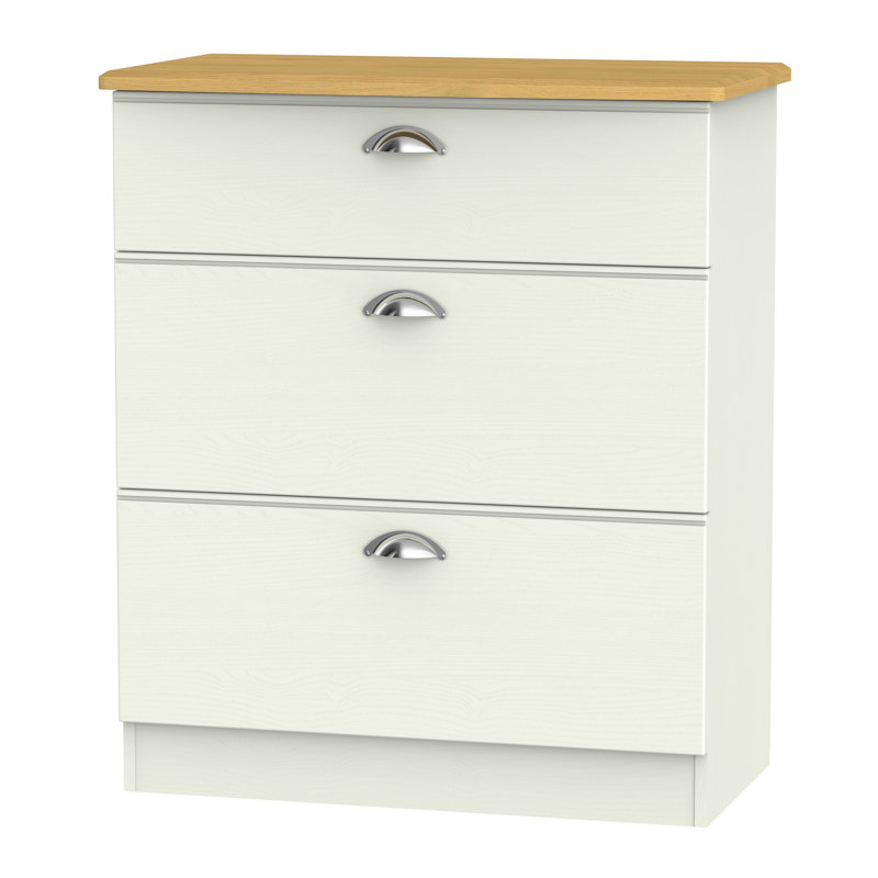 Fully Assembled Murier 3 Drawer Chest, Cream Ash/Riviera Oak