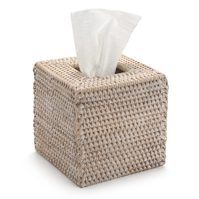 Porte-serviettes de table tissé en rotin et porte-serviettes de table tissé naturel (blanc, 5,5 x 5,5 x 5,9 pouces)