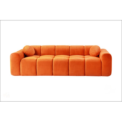 98.4 Inch Extra Large Compression Sofa, Corduroy Cloud Puff Couch for Living Room, 3-Seater Upholstered Sofa with 2 Pillows, Vacuum Packed for Easy Mo