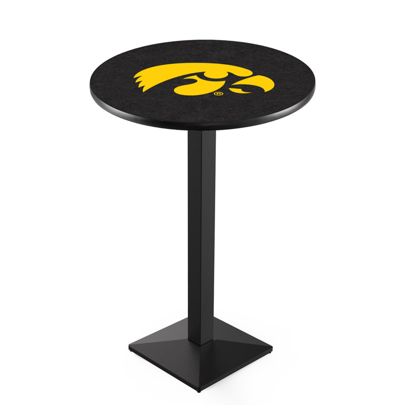 Round Metal Base Dining Table, Black Wrinkle, University of Iowa