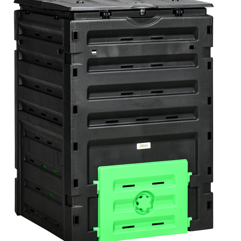 Système de compostage de 120 gallons à partir de -, 80 évents pour les sols humides, 2 portes coulissantes, robuste et support noir, production efficace, robuste