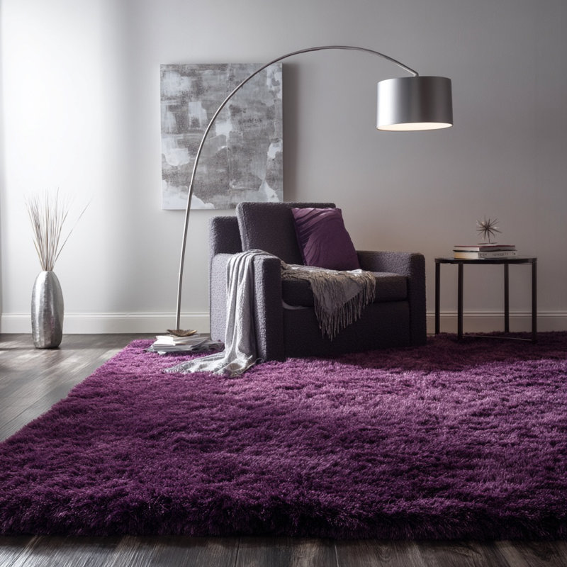 Chandra Rugs Giulia Collection Plush Modern Contemporary Hand-Woven Silver White Grey Shag Polyester Pile Material Handmade Area Rug