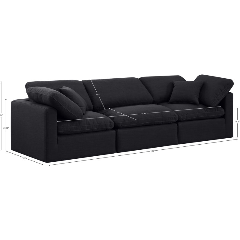 Itala 105" Upholstered Modular Sofa, Black Linen Textured Fabric
