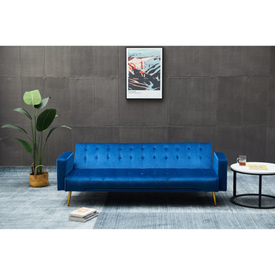 Dark Blue Bed For Small Spaces - Golden Metal Legs, 3, Velvet, Solid Wood & , Simple Assembly Required Living Rooms To Assemble
