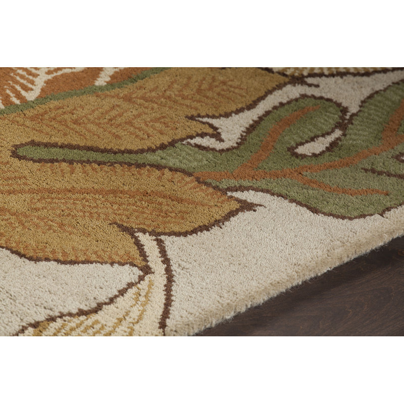 Tapis artisanal en laine touffeté à la main crème, sauge, rouille et doré Tisha, Rectangulaire 7 pi x 10 pi