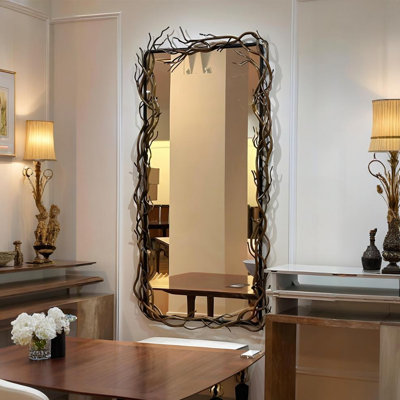 Miroir pleine longueur de 47,24 po d'épaisseur en forme de brindille, miroir décoratif mural pour vestibule, miroir de luxe pour chambre et plancher