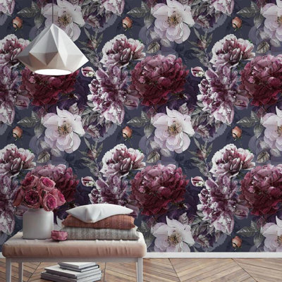 Velvet Blooms Dark Floral Elegance Wallpaper
