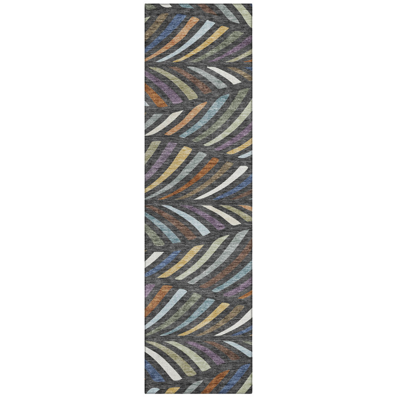 Machine Washable Indoor/Outdoor Chantille ACN2475 Mid-Century Modern Rug, 2'3" x 7'6" Runner, Charcoal