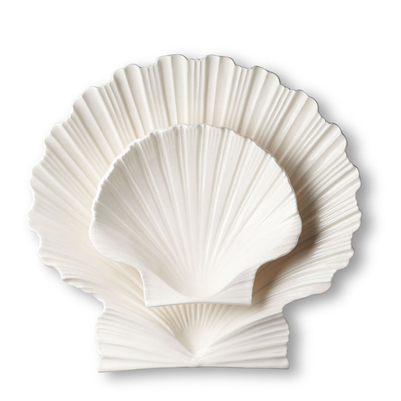 Coastal Earthenware Ceramic Scallop Shell Serving Platter