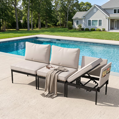 Ensemble de mobilier de patio modulaire convertible 3 pièces, beige - Canapé modulaire d'extérieur multifonctionnel 5 en 1, se transforme facilement en chaise longue, causeuse et ensemble bistro, structure en aluminium antirouille avec plateau en WPC pour le balcon et le bord de la piscine