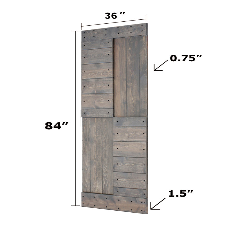 Smoky Gray Solid Wood Textured 24'' x 84'' Barn Door Slab