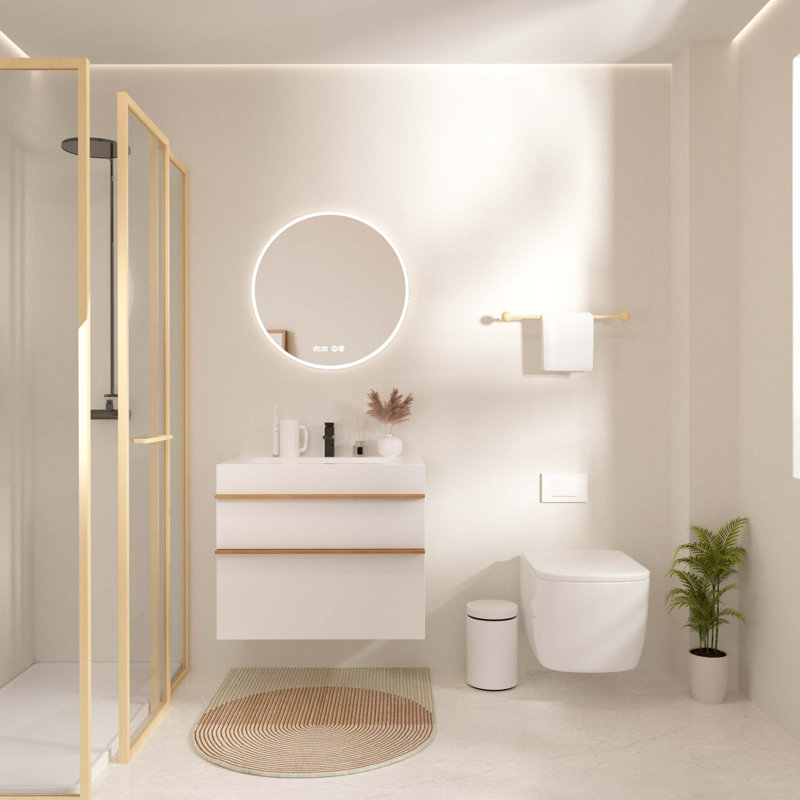 Meuble-lavabo mural de 30 po avec lavabo en acrylique intégré, 2 tiroirs à fermeture en douceur, armoire flottante pré-assemblée et moderne