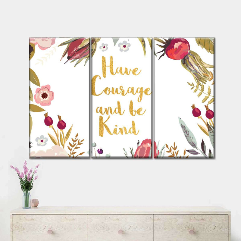 Motivation «Typographie Have Courage Typographie», ensemble de 3 impressions sur toile par Enchanté Designs