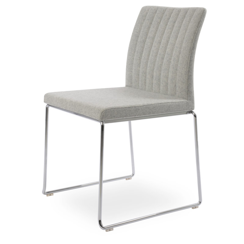 Chaise de salle à manger Zeyno, Laine argentée, Chrome