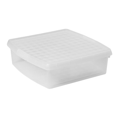 Clip 13.2L Square Plastic Storage Boxes with Secure Clip Lock Lids. L:39.5 x W:39.5 x H:12cm Clear/Clear/Clear